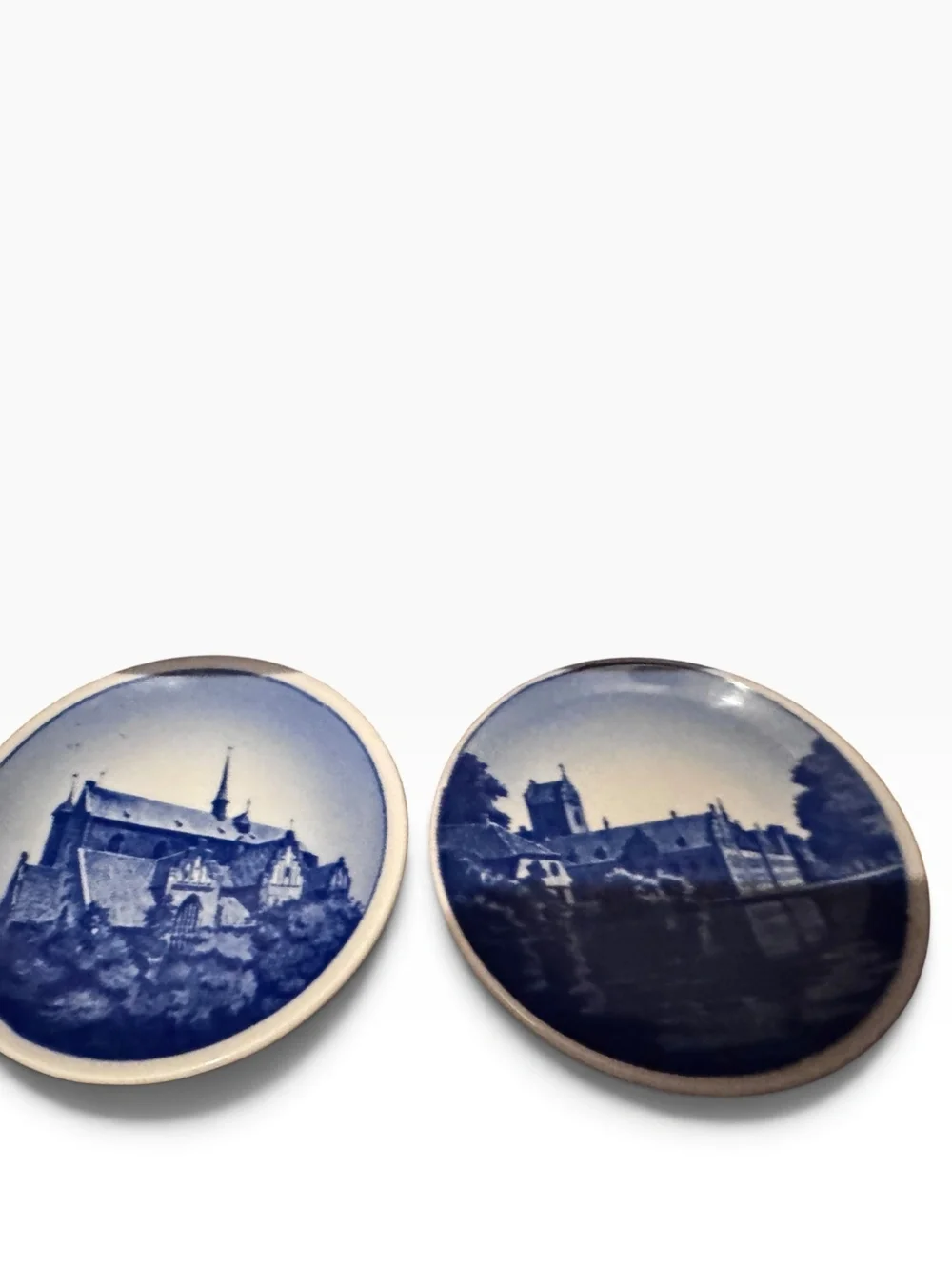 Vintage Royal Copenhagen Mini Plates Pair Blue White Denmark Herlufsholm 71-2010
